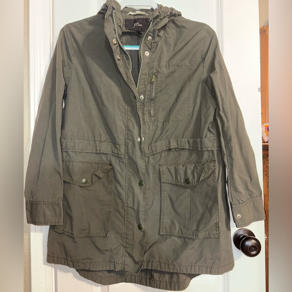 J.Crew XS Olive Green Utility Jacket Hooded Parka